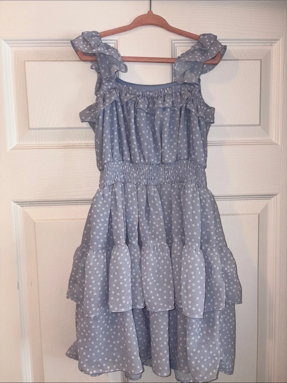 Rare Editions Light Blue Polka Dot Ruffle Dress